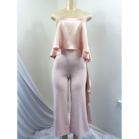 MESTIZA NY Jacqueline Pale Pink Ruffled Cropped Hem Strapless Jumpsuit S… - Picture 4 of 12
